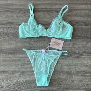 NWT Savage x Fenty lingerie - bra (34B) + panty (XS)- sheer turquoise lace pearl